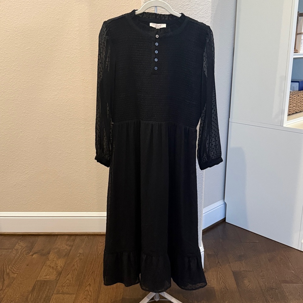 LOFT Black Long Sleeve Dress with Button Detail